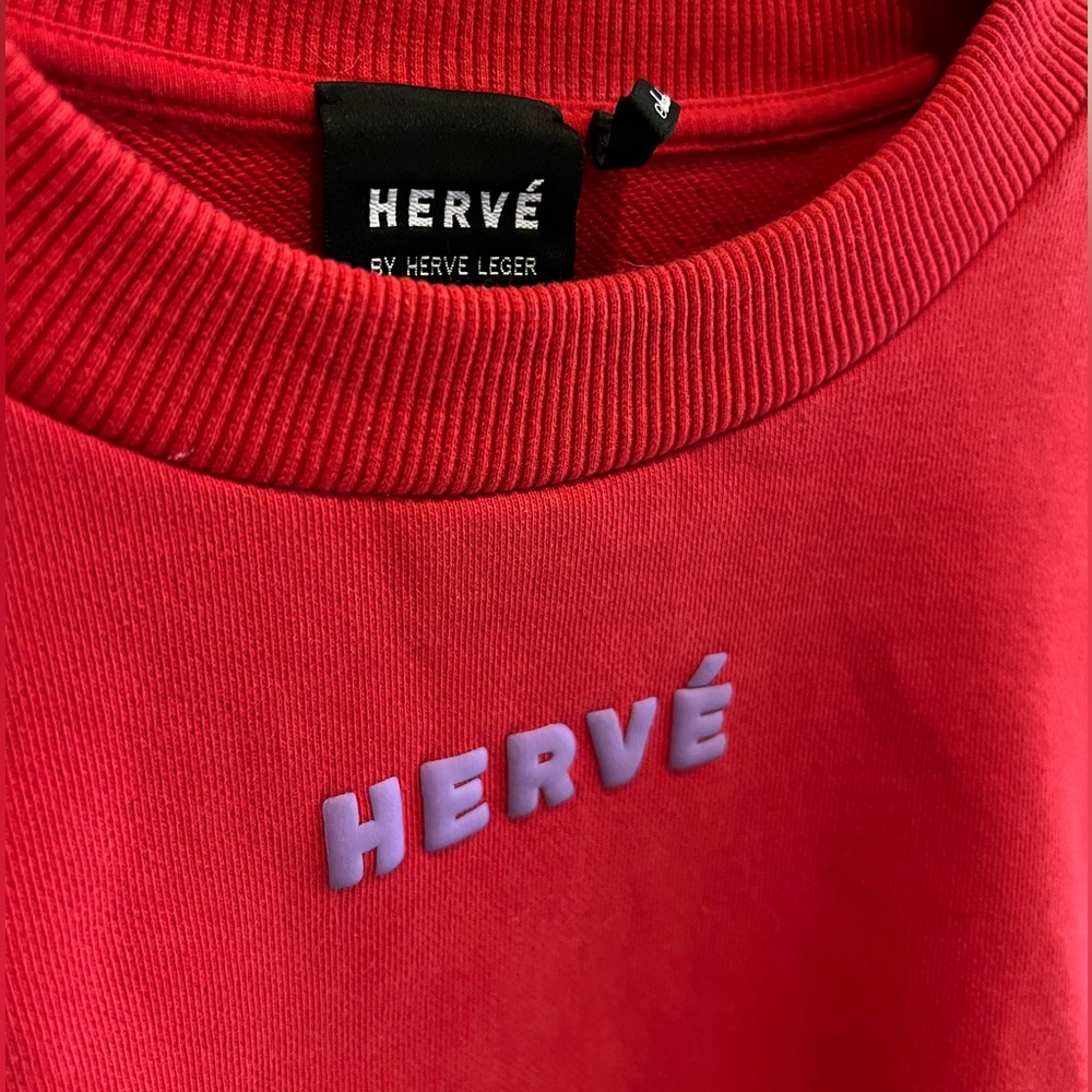 Herve Leger Crewneck Dolman Sweatshirt | M | Red with Purple Contrast